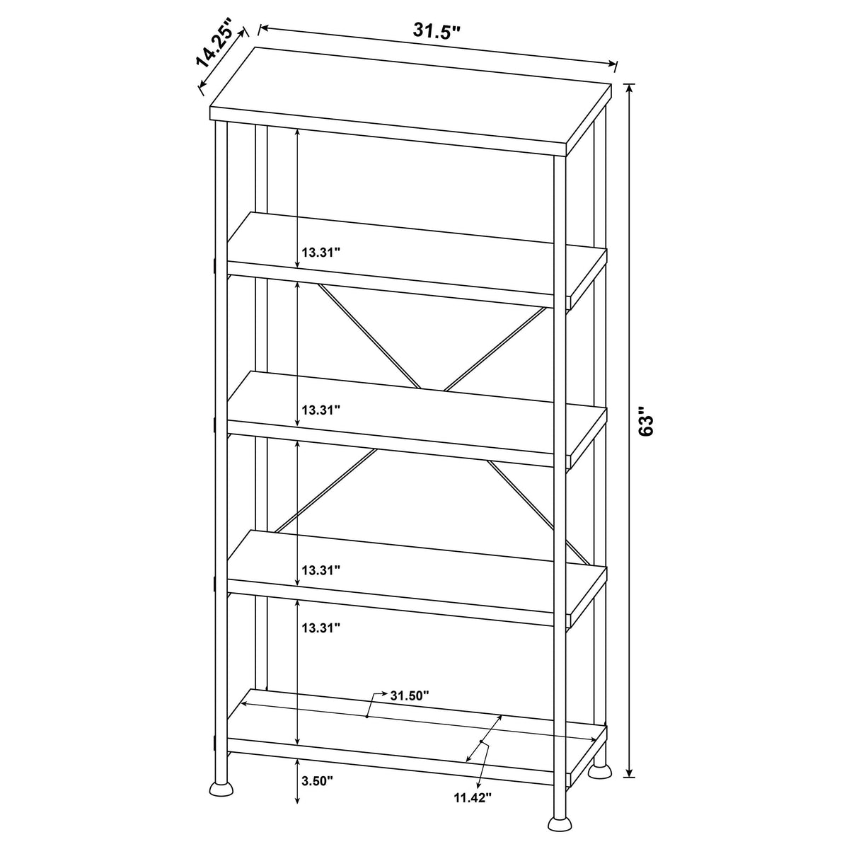 Analiese 63-inch 4-shelf Bookshelf