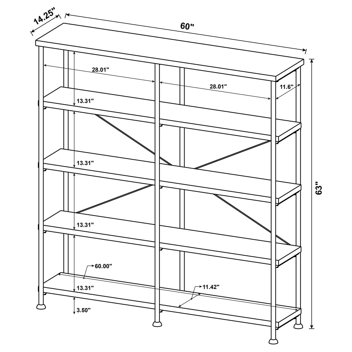 Analiese 63-inch 4-shelf Double Bookshelf