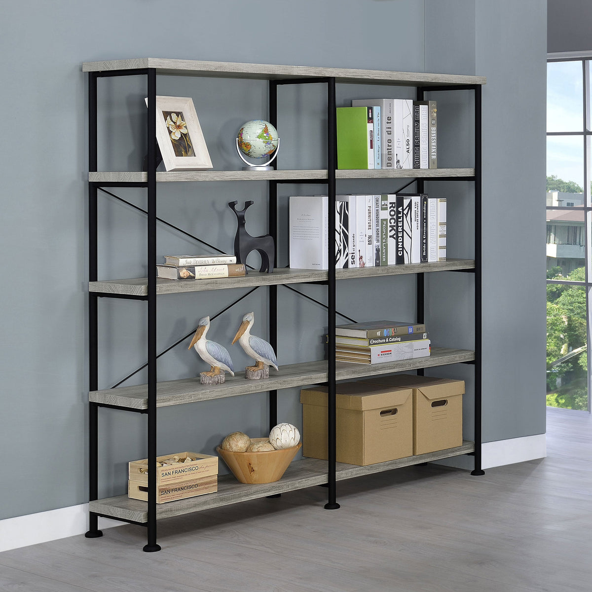 Analiese 63-inch 4-shelf Double Bookshelf