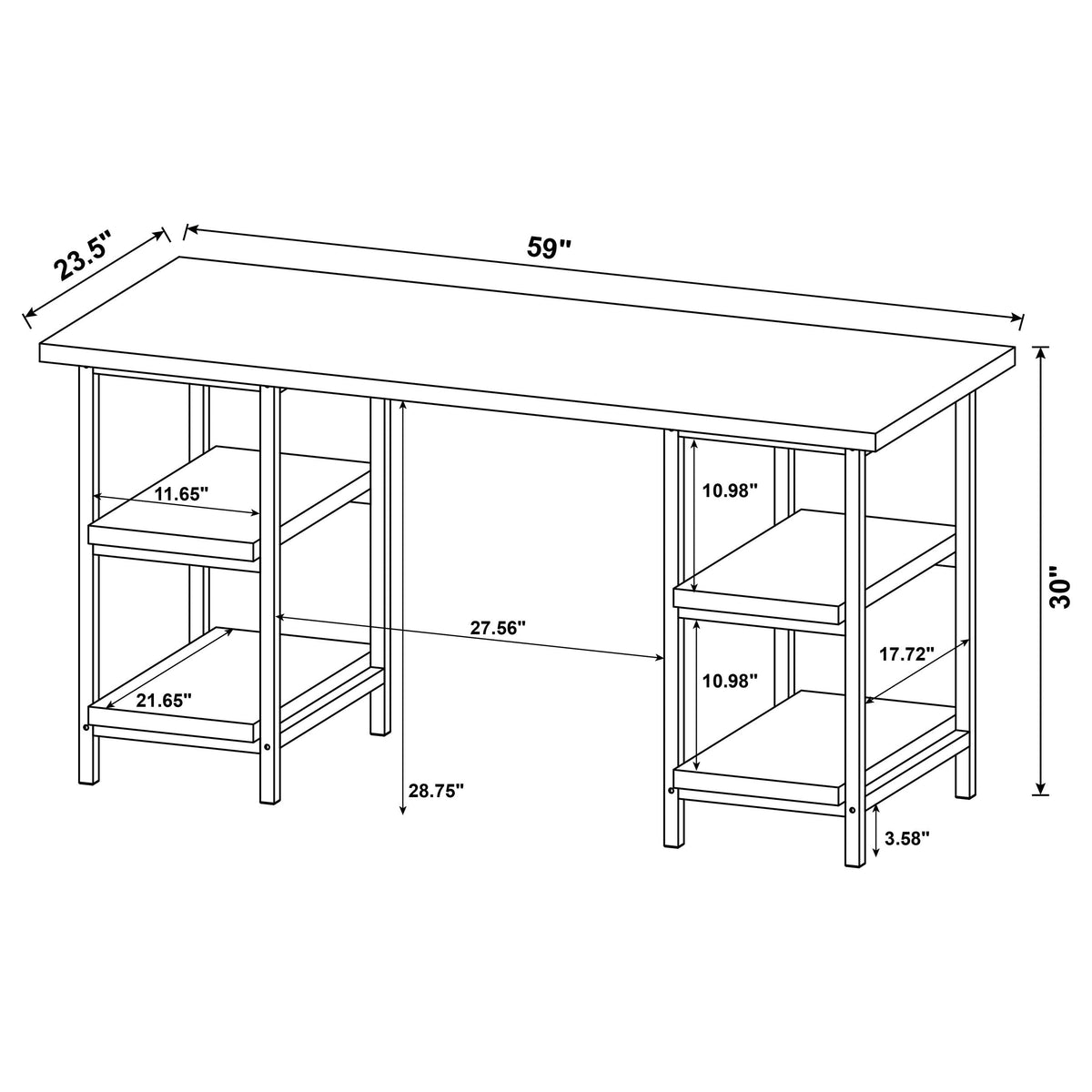 Kemper 59-inch 4-shelf Writing Desk Weathered Brown