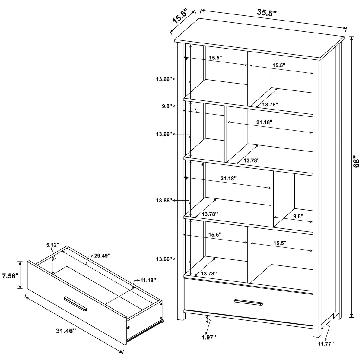 Dylan 68-inch 4-shelf Storage Bookshelf High Gloss