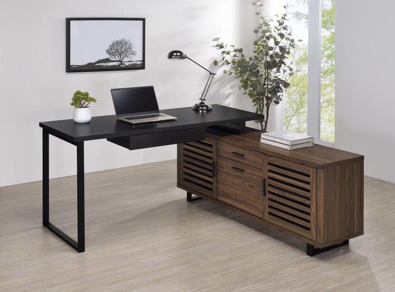 Maddox 60-inch L-Shape Office Computer Desk Black and Walnut Default Title