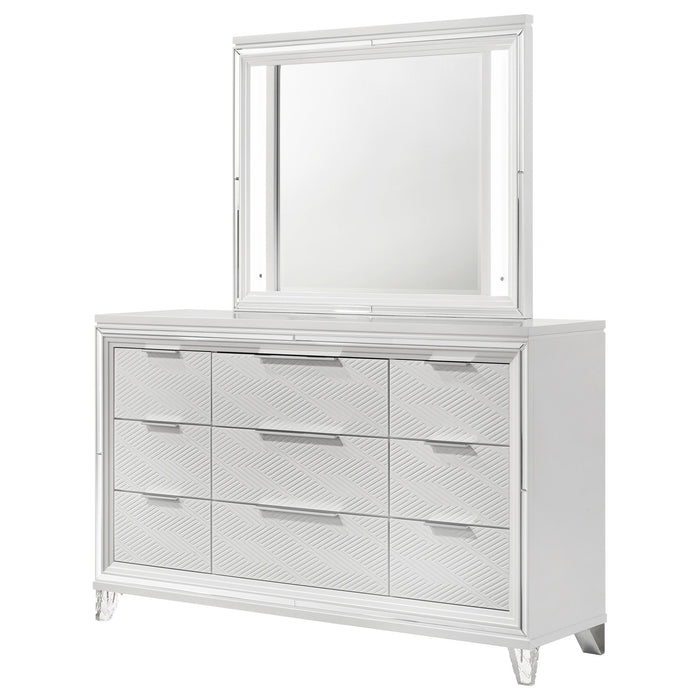 Marmore - 9-Drawer Dresser And LED Mirror - White