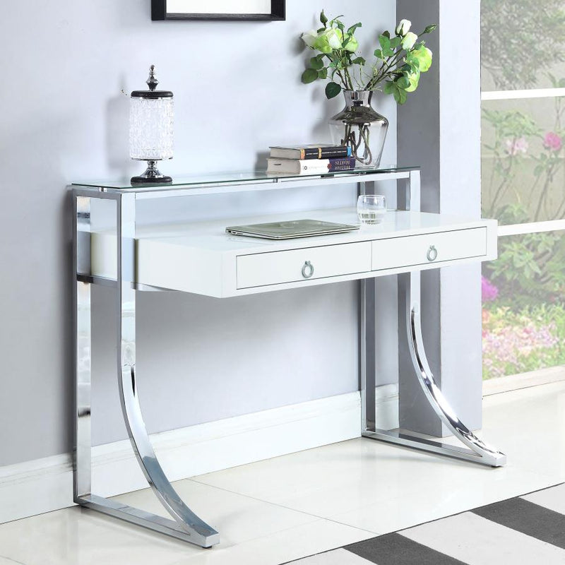 Gemma 48-inch 2-drawer Writing Desk White High Gloss Default Title