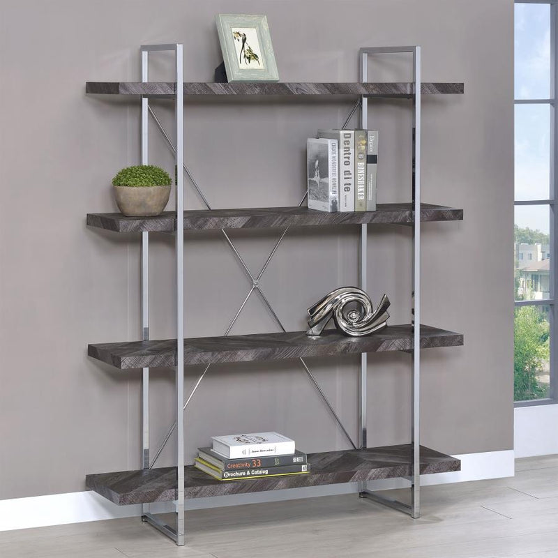 Grimma 63-inch 4-shelf Bookshelf Rustic Grey and Chrome Default Title
