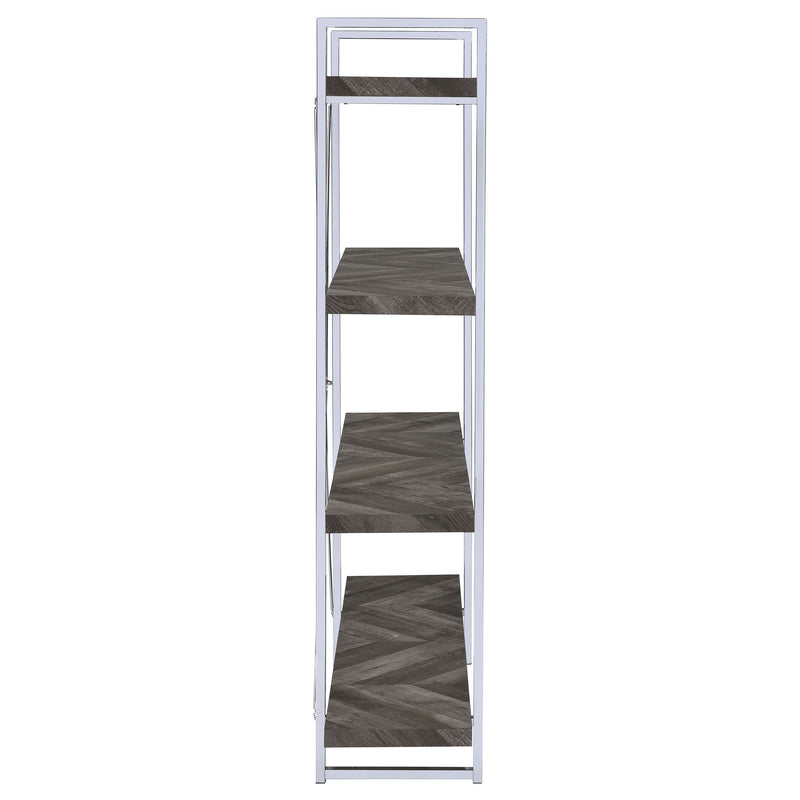 Grimma 63-inch 4-shelf Bookshelf Rustic Grey and Chrome