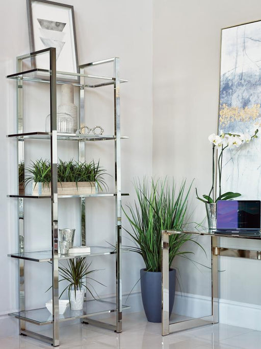 Hartford 79-inch 5-shelf Glass Bookshelf Chrome Default Title