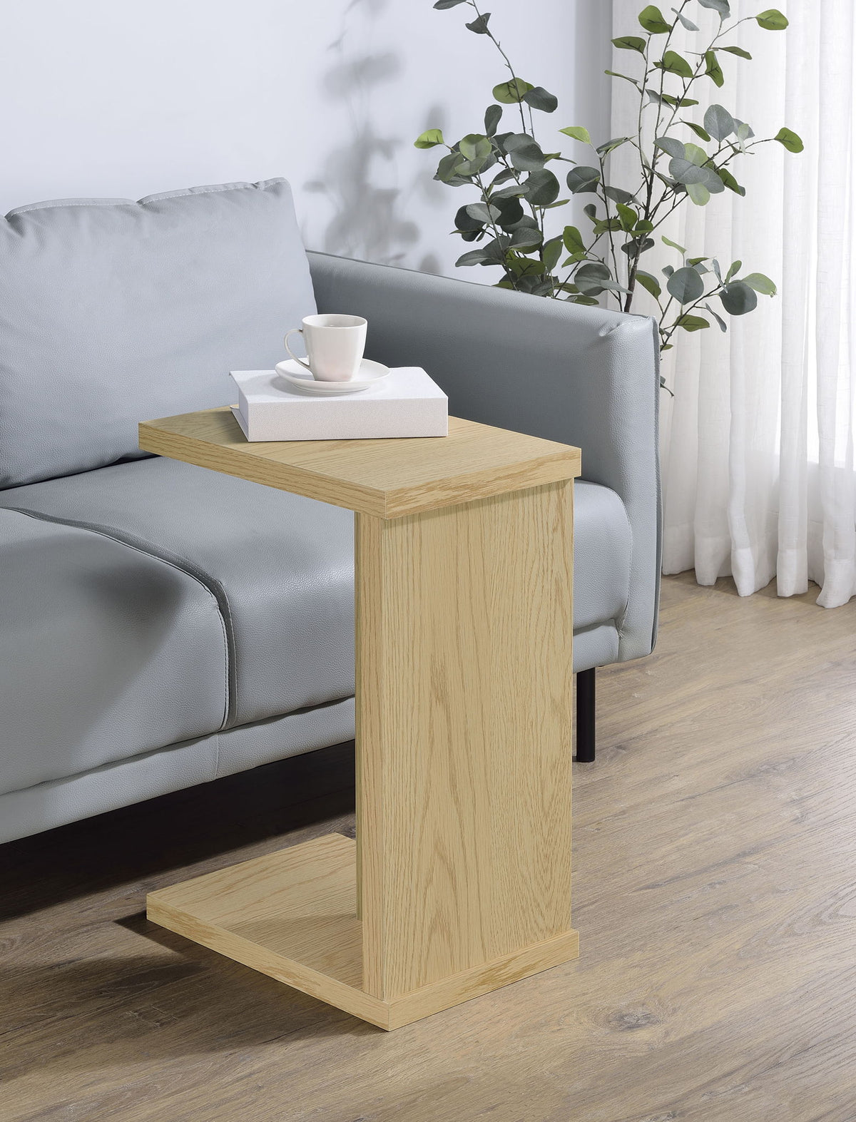 Clower Engineered Wood C-Shaped Sofa Side Table Light Oak