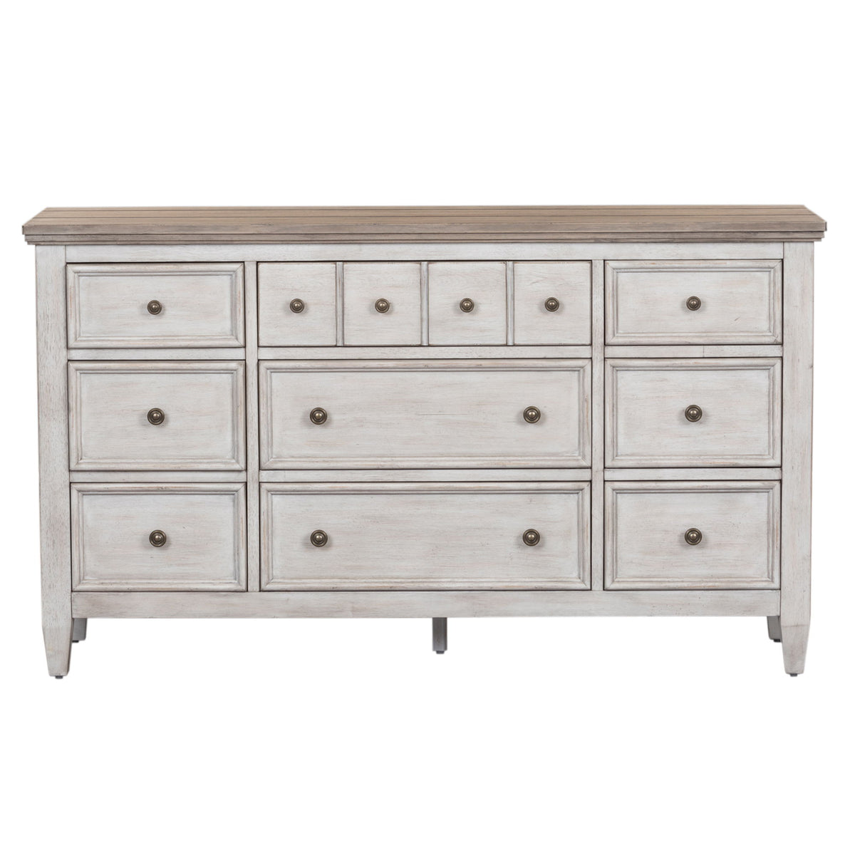 Heartland - 9 Drawer Dresser - Antique White / Tobacco Tops