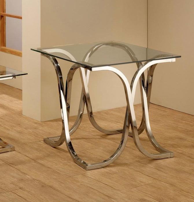 Tess - Curved X-Shaped End Table - Pearl Silver