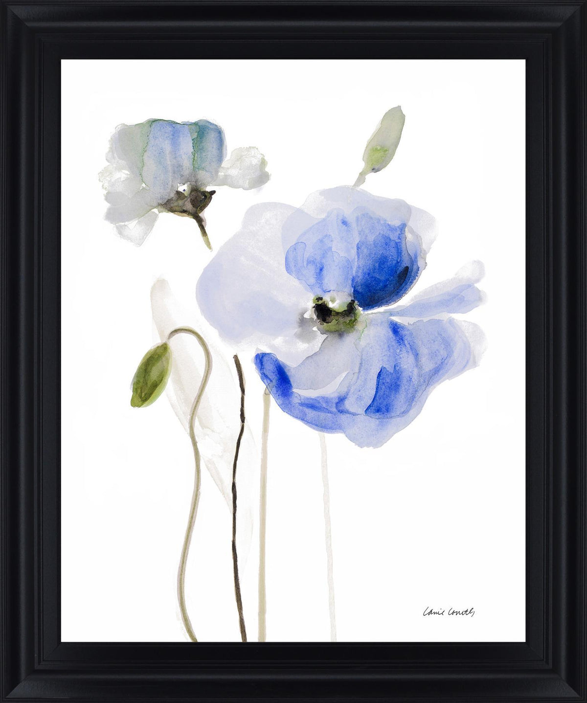 Azure Blossom Dance - 28" x 34" Framed Wall Art - White