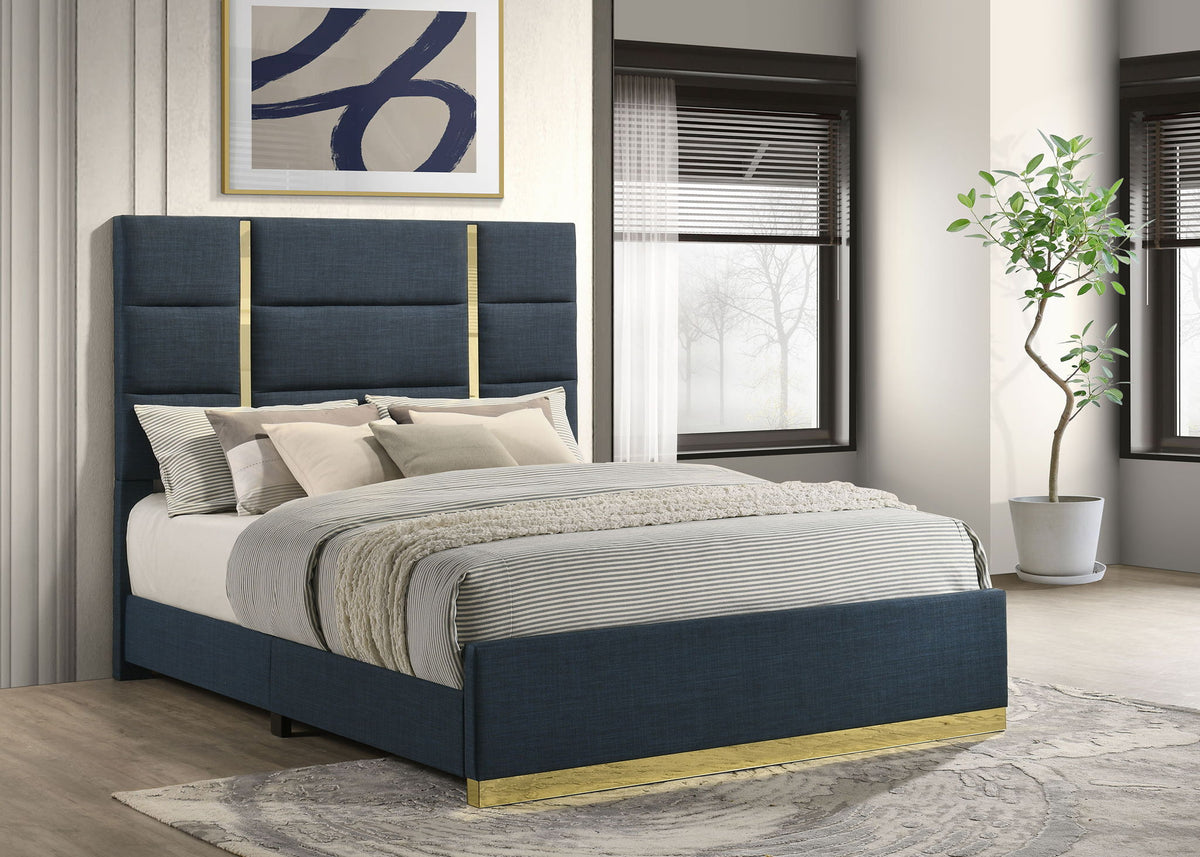 Ines 56-inch Fabric Upholstered Queen Panel Bed Navy