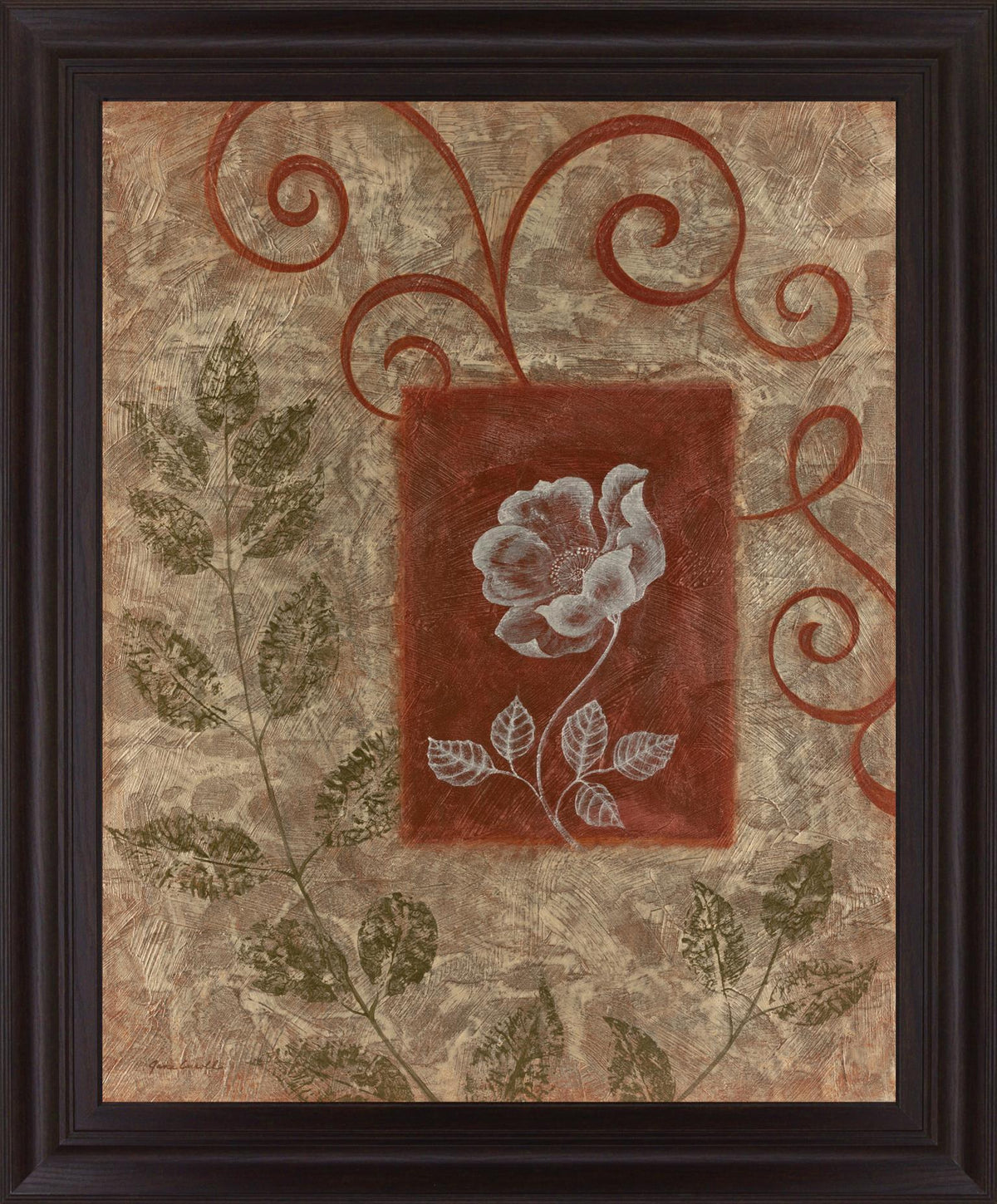 Whimsical Petal Dance - 28" x 34" Framed Wall Art - Dark Brown