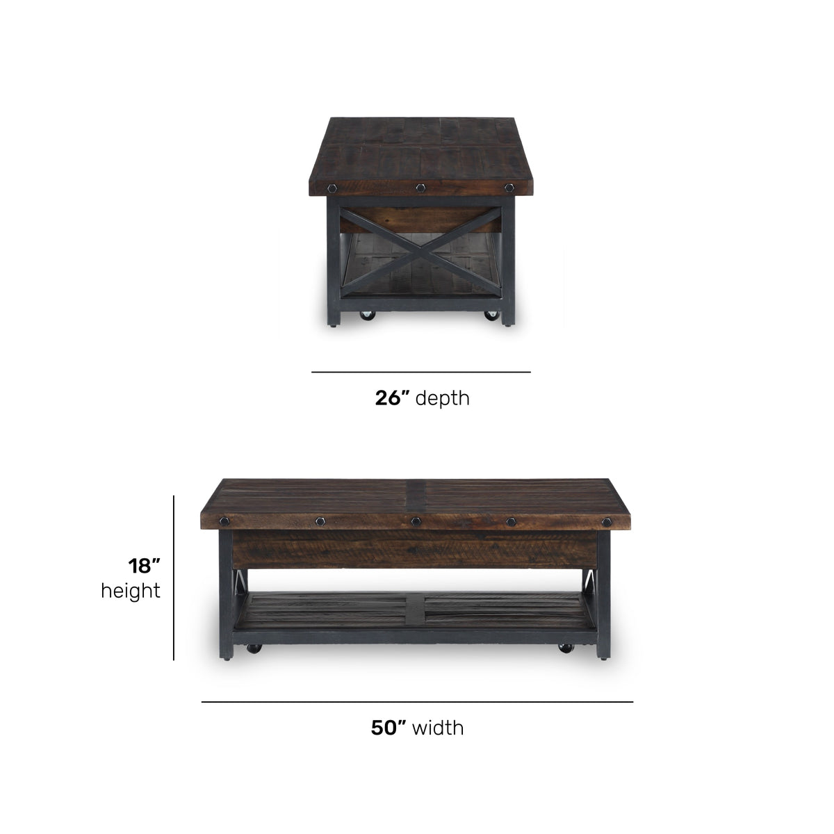 Flexsteel Carpenter Rectangular Lift-Top Coffee Table with Casters