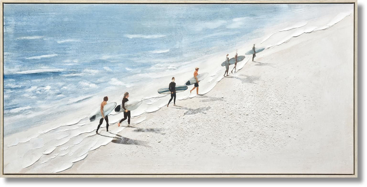 Surf Parade Serenity - 28" x 55" Framed Wall Art - Beige