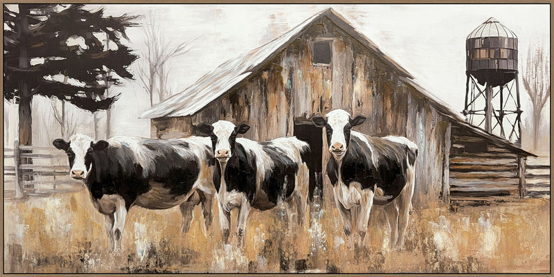 Barnside Watch Hand-Embellished Canvas In Frame - Brown / Black