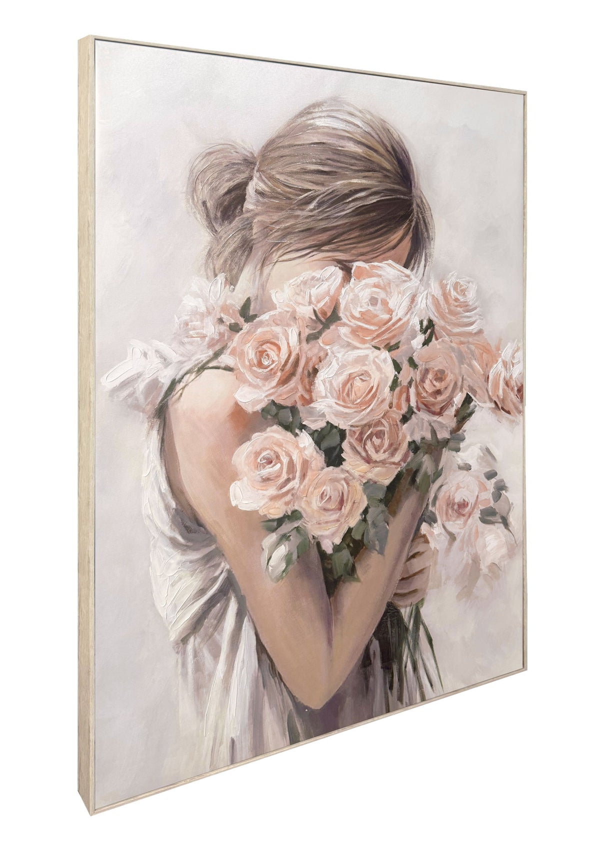 Roses Embrace Hand-Embellished Canvas In Frame - Blush / Ivory
