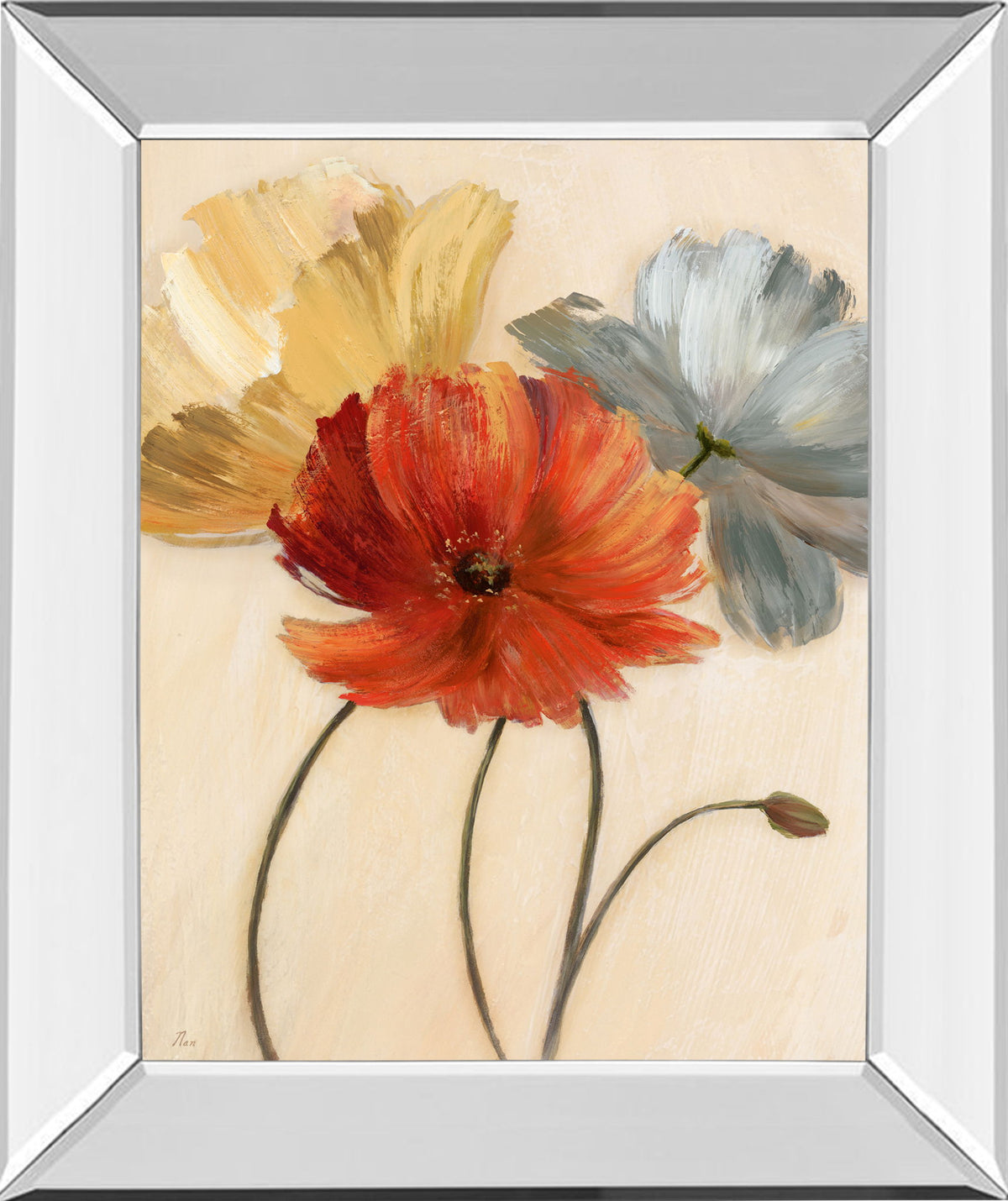 Poppy Palette I By Nan - Mirror Framed Print Wall Art - Beige