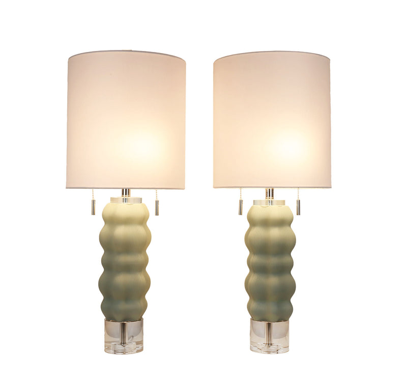 Oceanic Wave Glass & Crystal Table Lamp (Set of 2) - Mist Blue / Clear Crystal
