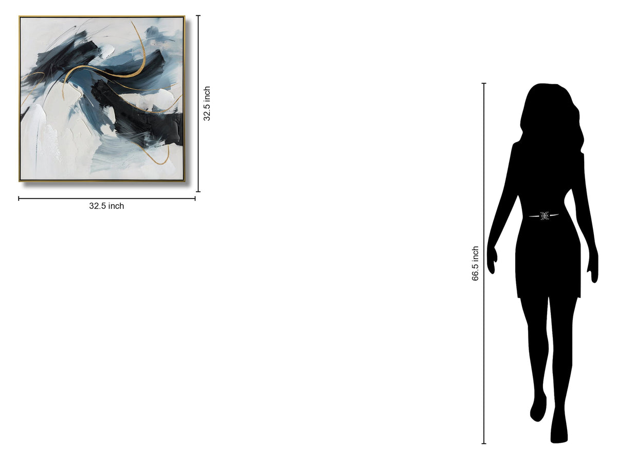 Midnight Drift - 33" x 33" Framed Wall Art - Black / Blue