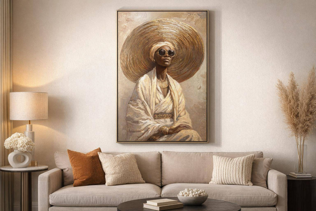 Sunlit Muse I Hand-Embellished Canvas In Frame - Beige / Brown