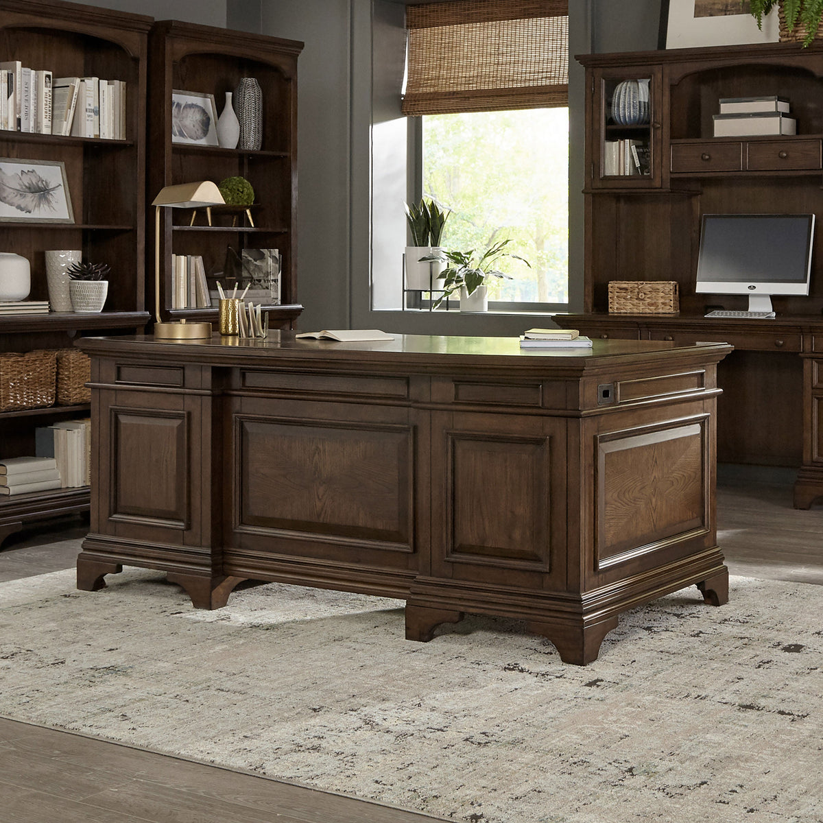 Hartshill 72-inch 7-drawer Executive Desk Burnished Oak