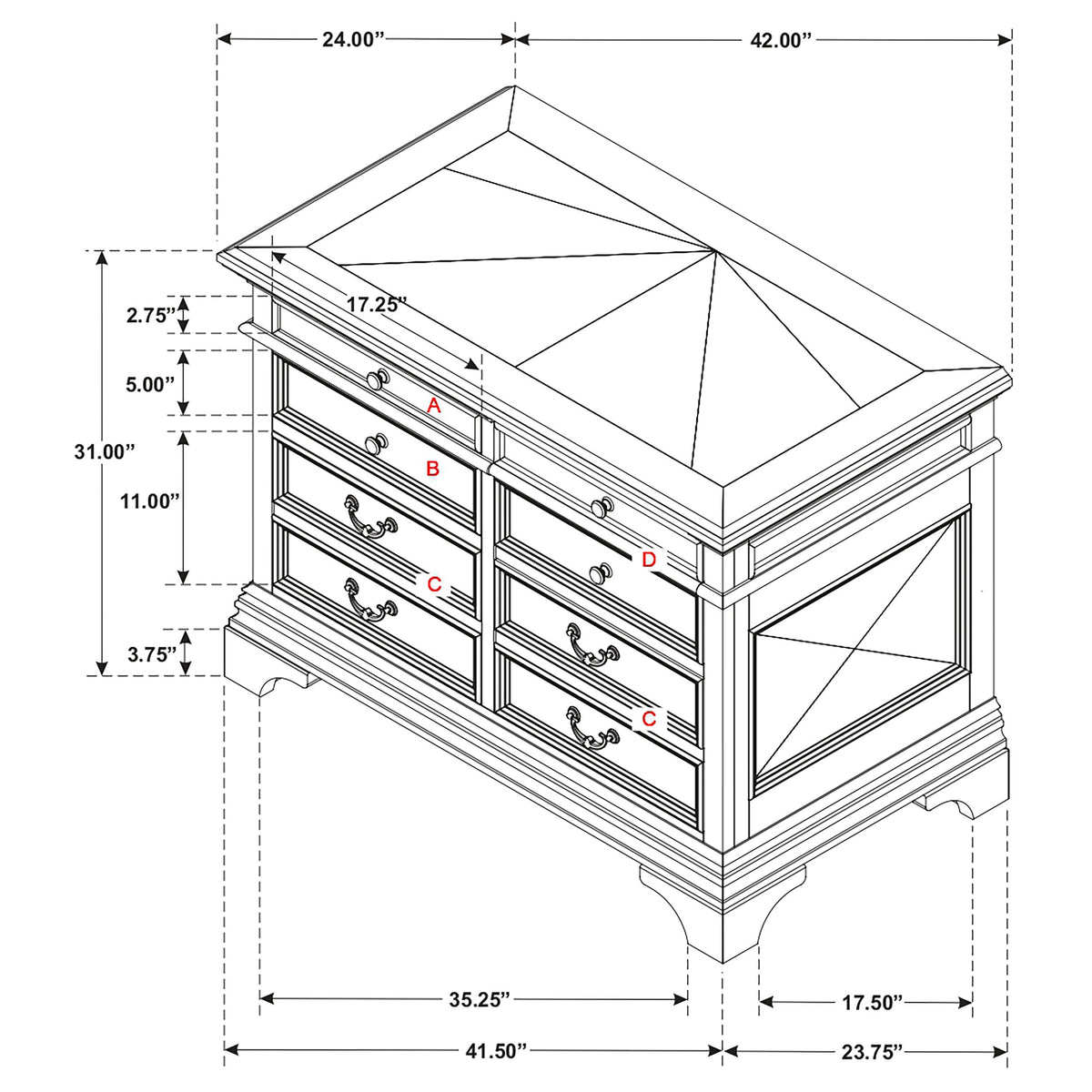 Hartshill 5-drawer Home Office File Cabinet Burnished Oak
