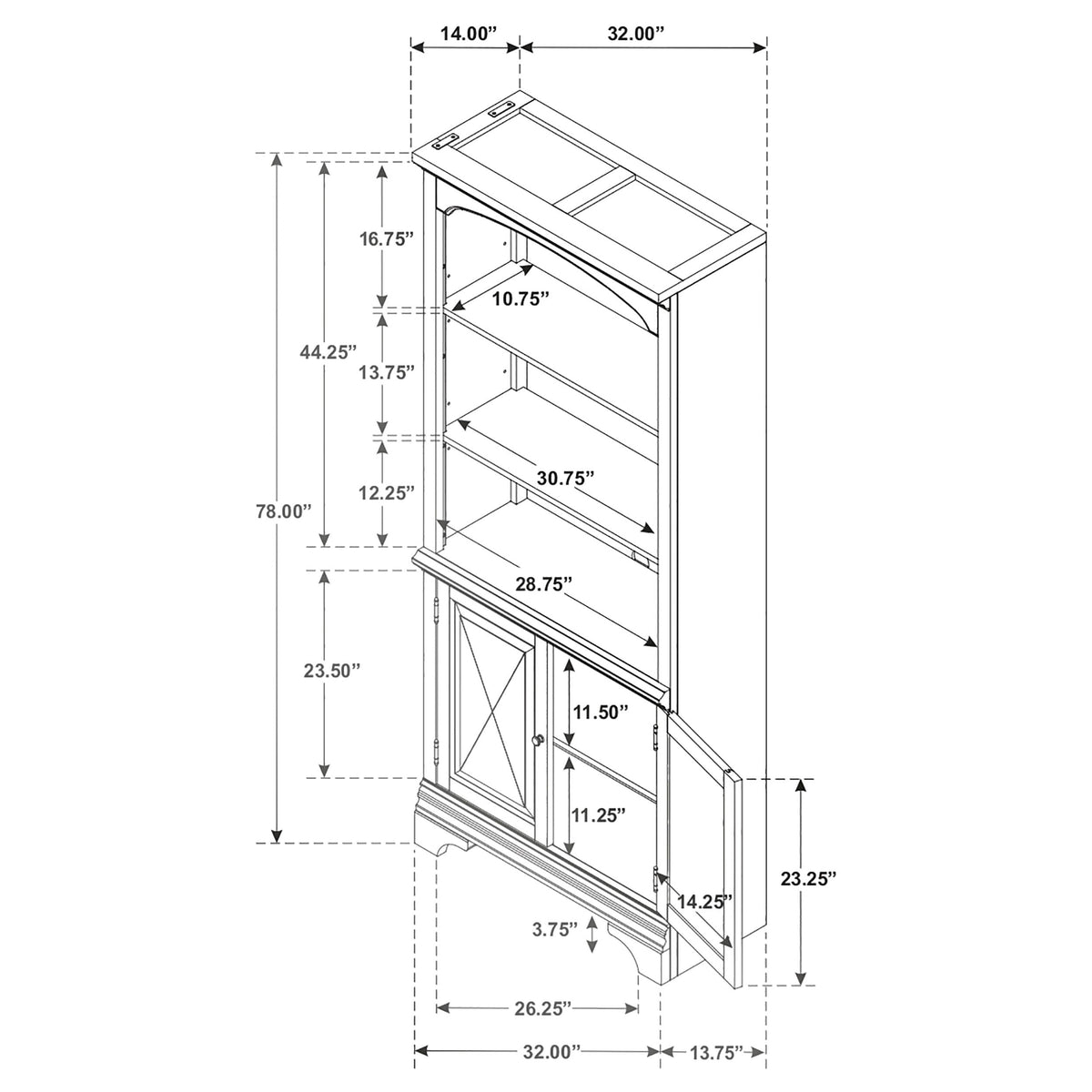 Hartshill 78-inch 3-shelf Cabinet Bookcase Burnished Oak