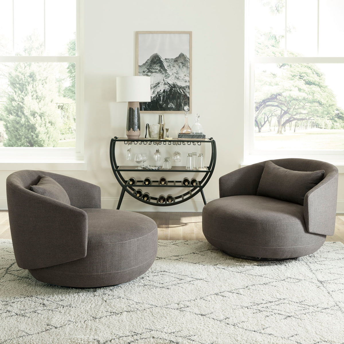 Haley - Upholstered Swivel Cuddler Chair - Charcoal