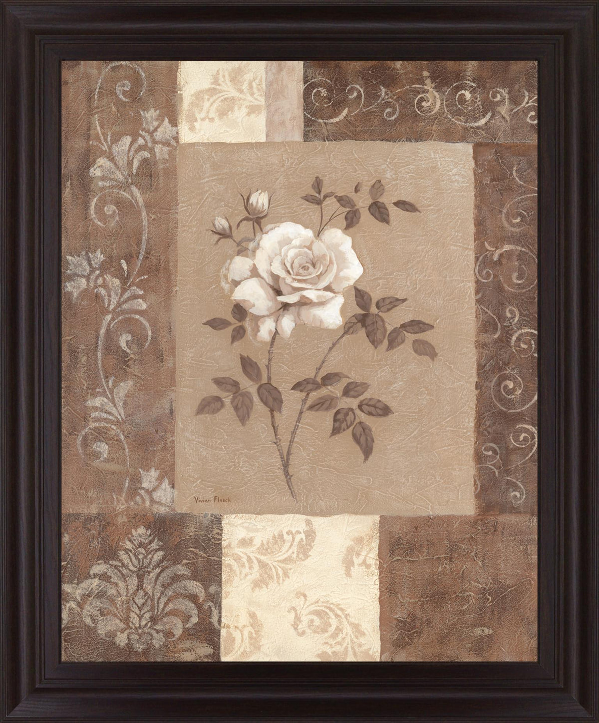 Sepia Rose Elegance - 28" x 34" Framed Wall Art - Beige