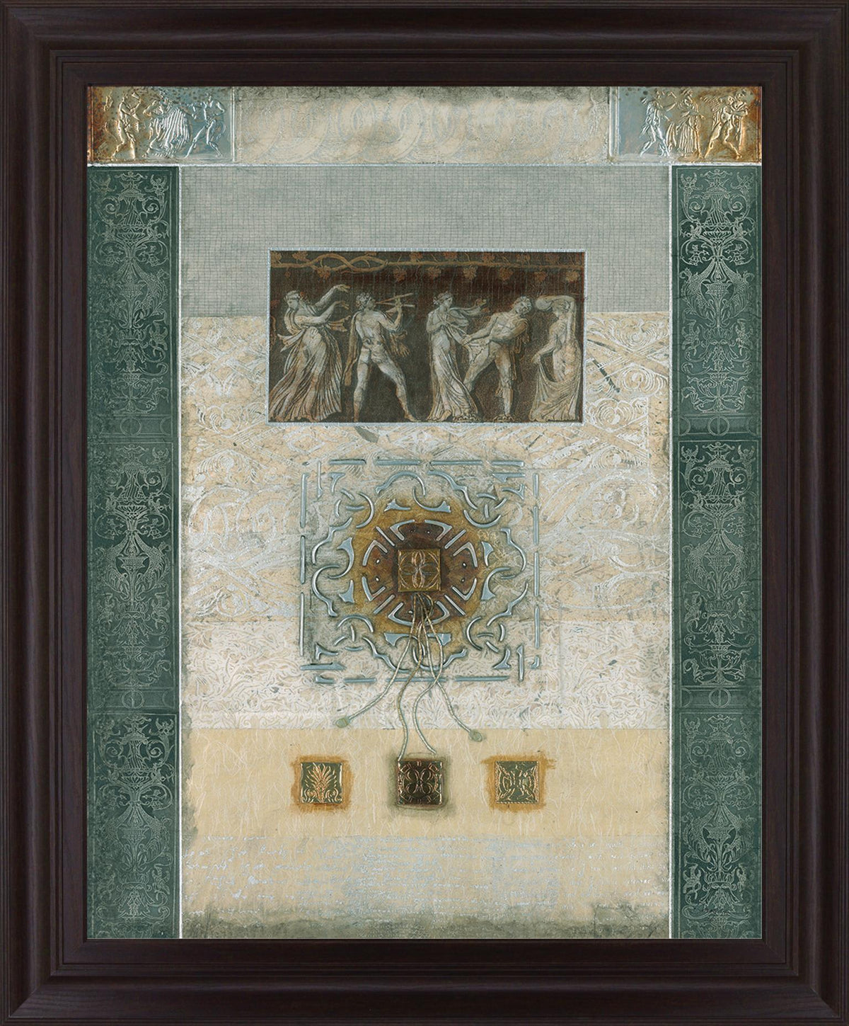 Verdant Fresco Geometry - 28" x 34" Framed Wall Art - Beige