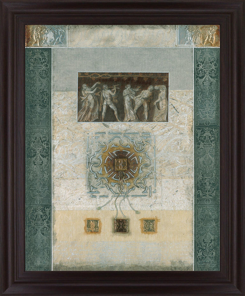 Verdant Fresco Geometry - 28" x 34" Framed Wall Art - Beige