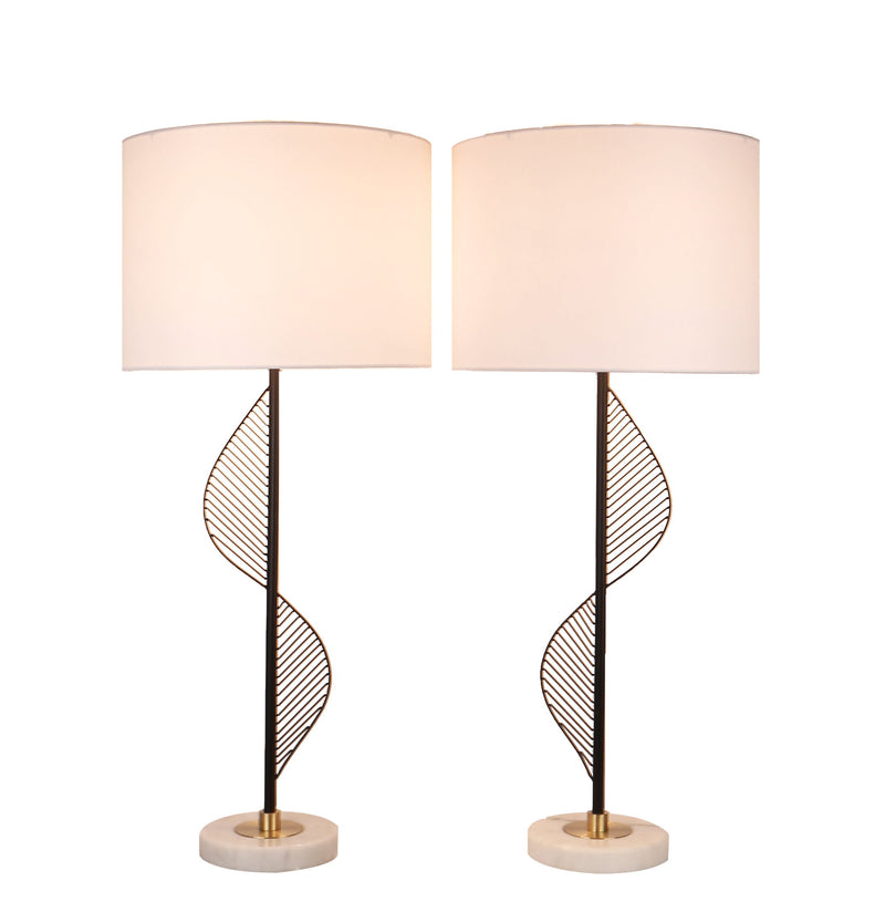Spiral Radiance II Metal & Marble Table Lamp (Set of 2) - Matte Black / White
