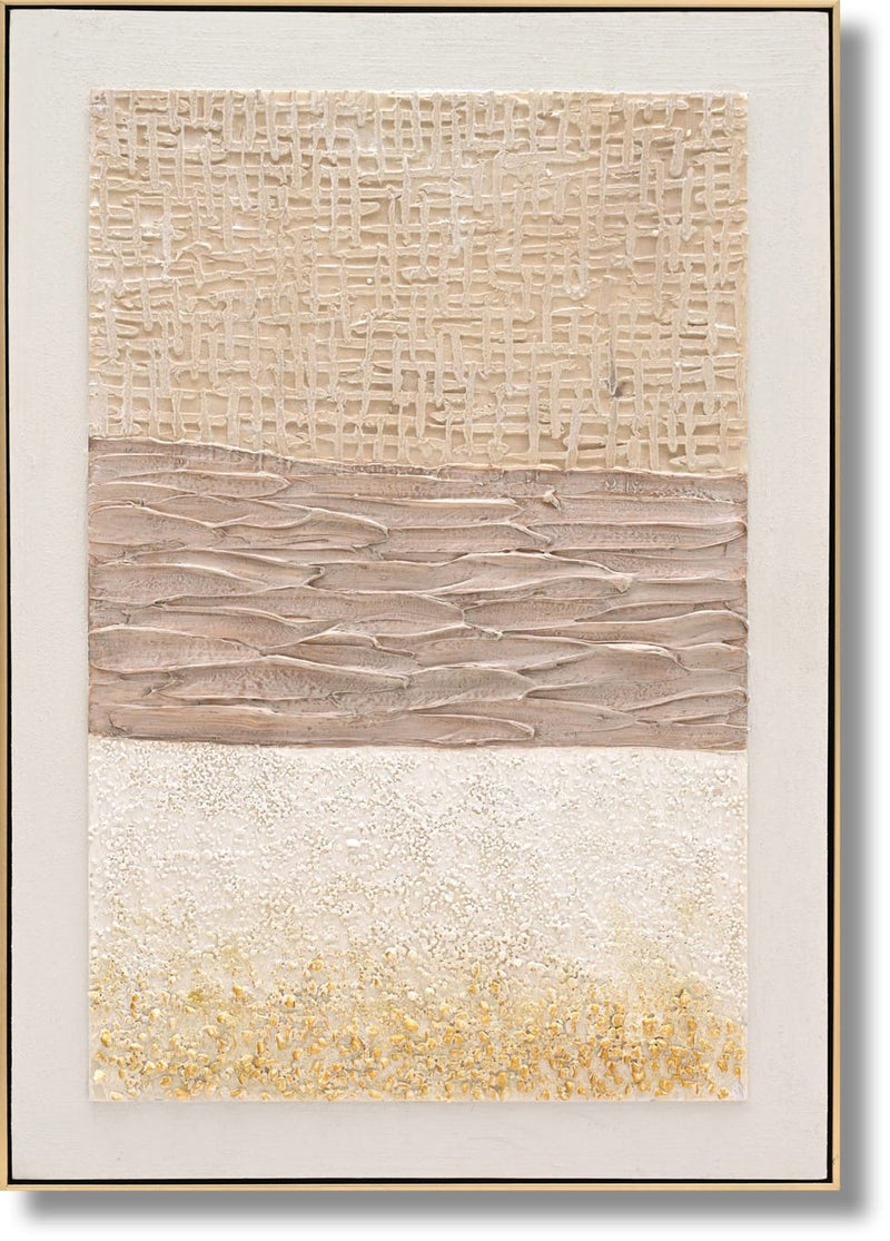 Golden Texture Harmony - 28" x 40" Framed Wall Art - Beige