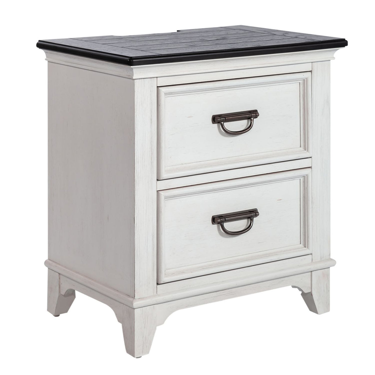 Allyson Park - 2 Drawer Nightstand With Charging Station - Wirebrushed White / Charcoal