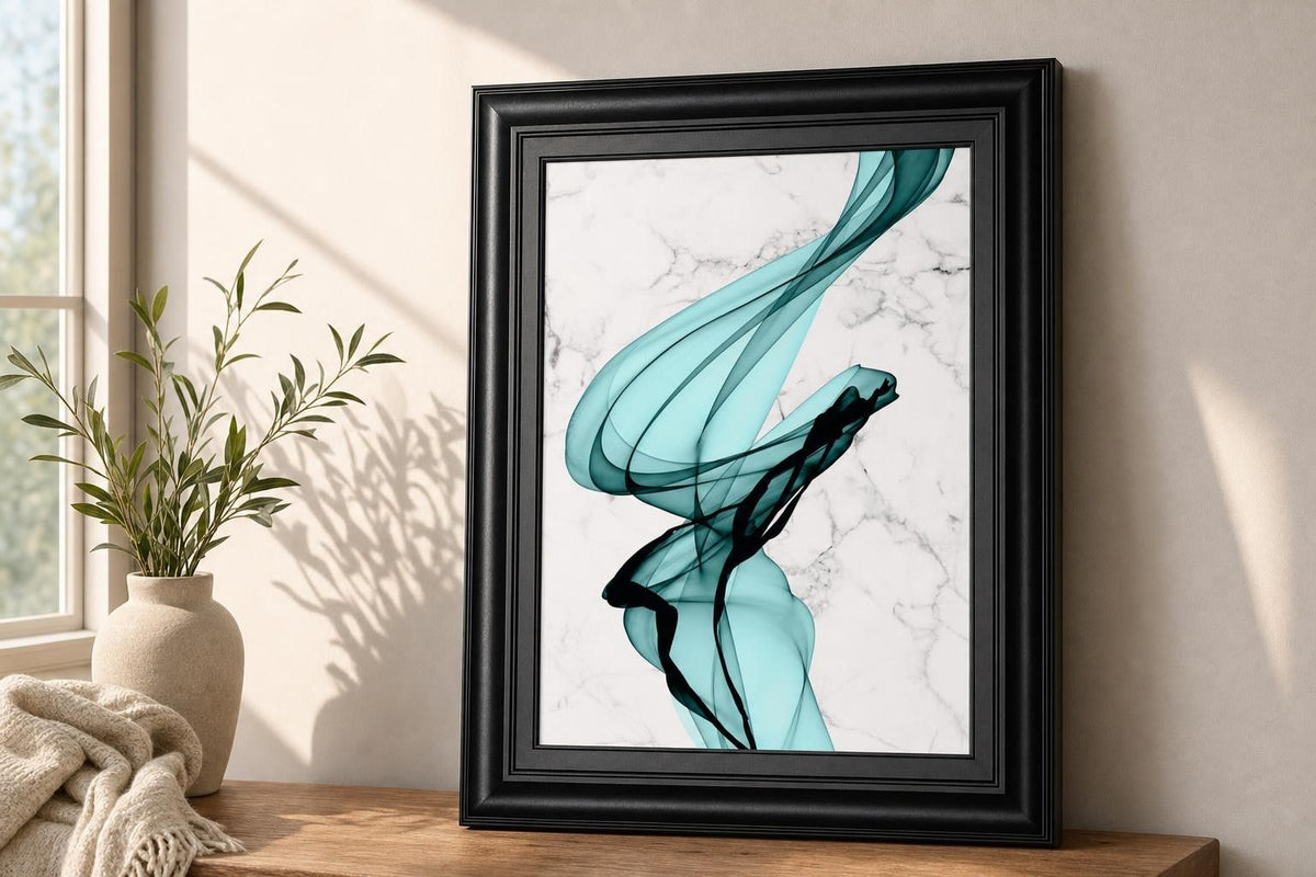 Teal Ribbons I Framed Print By Irena Orlov - Light Blue