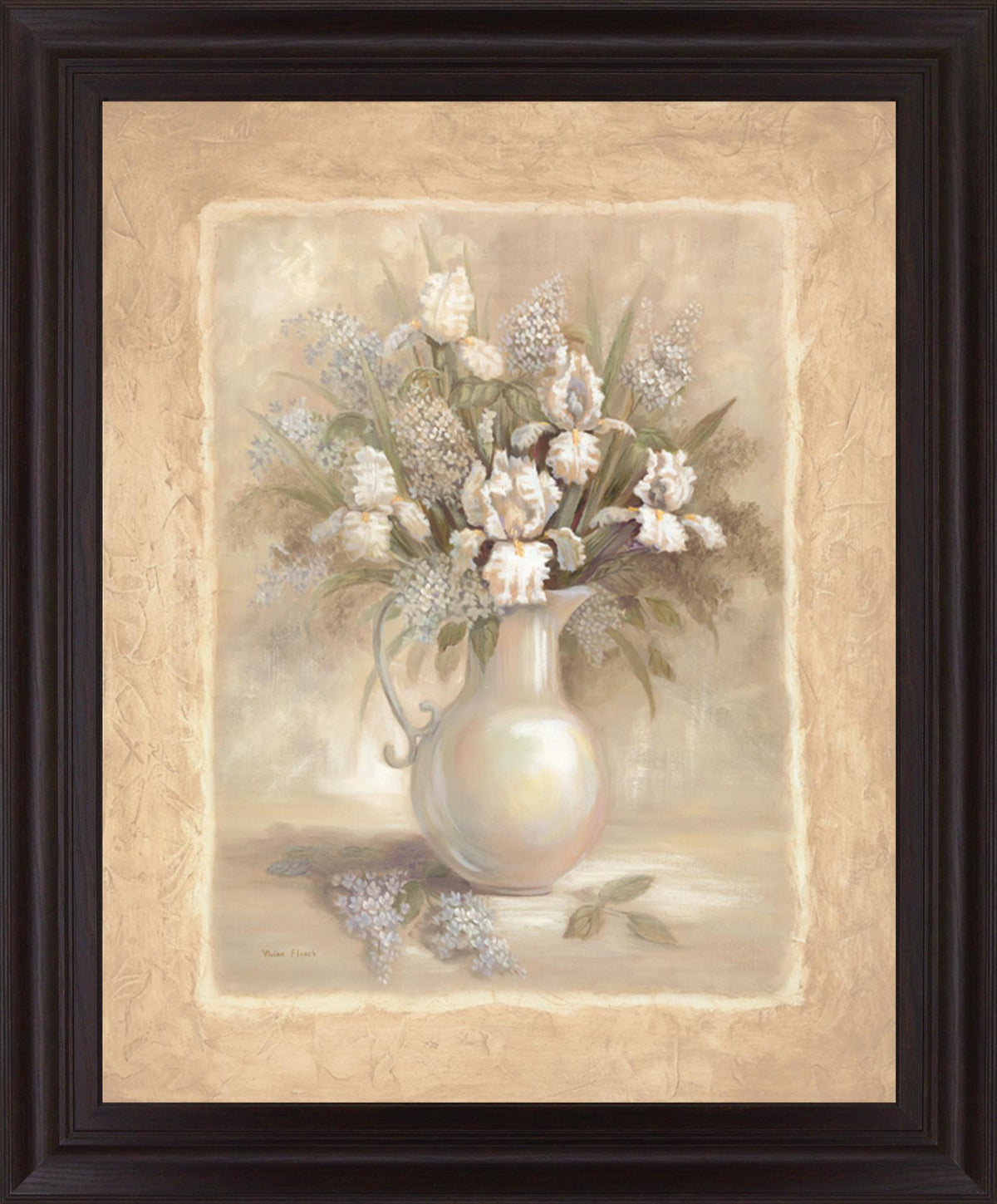 Ivory Blossom Pitcher - 28" x 34" Framed Wall Art - Beige