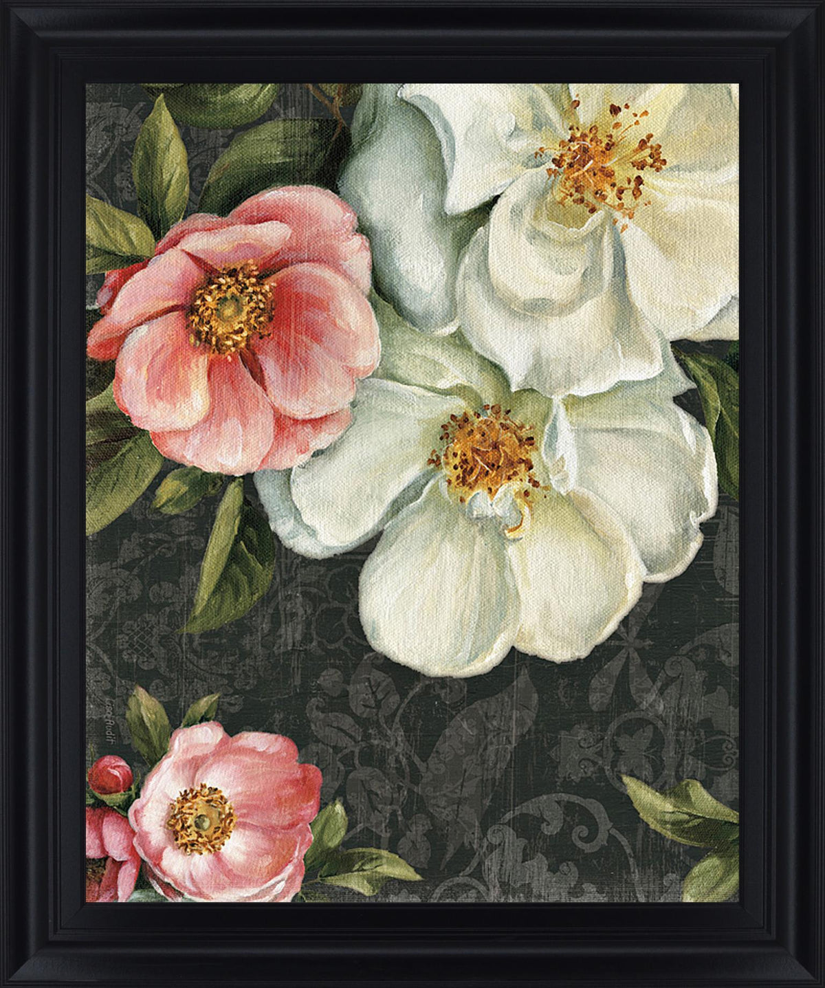 Blushing Petal Harmony - 28" x 34" Framed Wall Art - Dark Gray