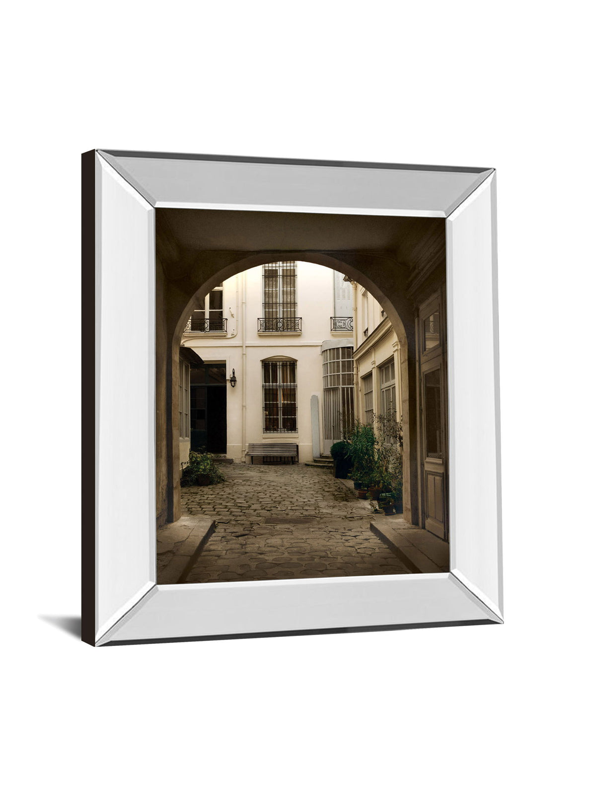 Marais Courtyard By Milla - Mirror Framed Print Wall Art - Light Brown
