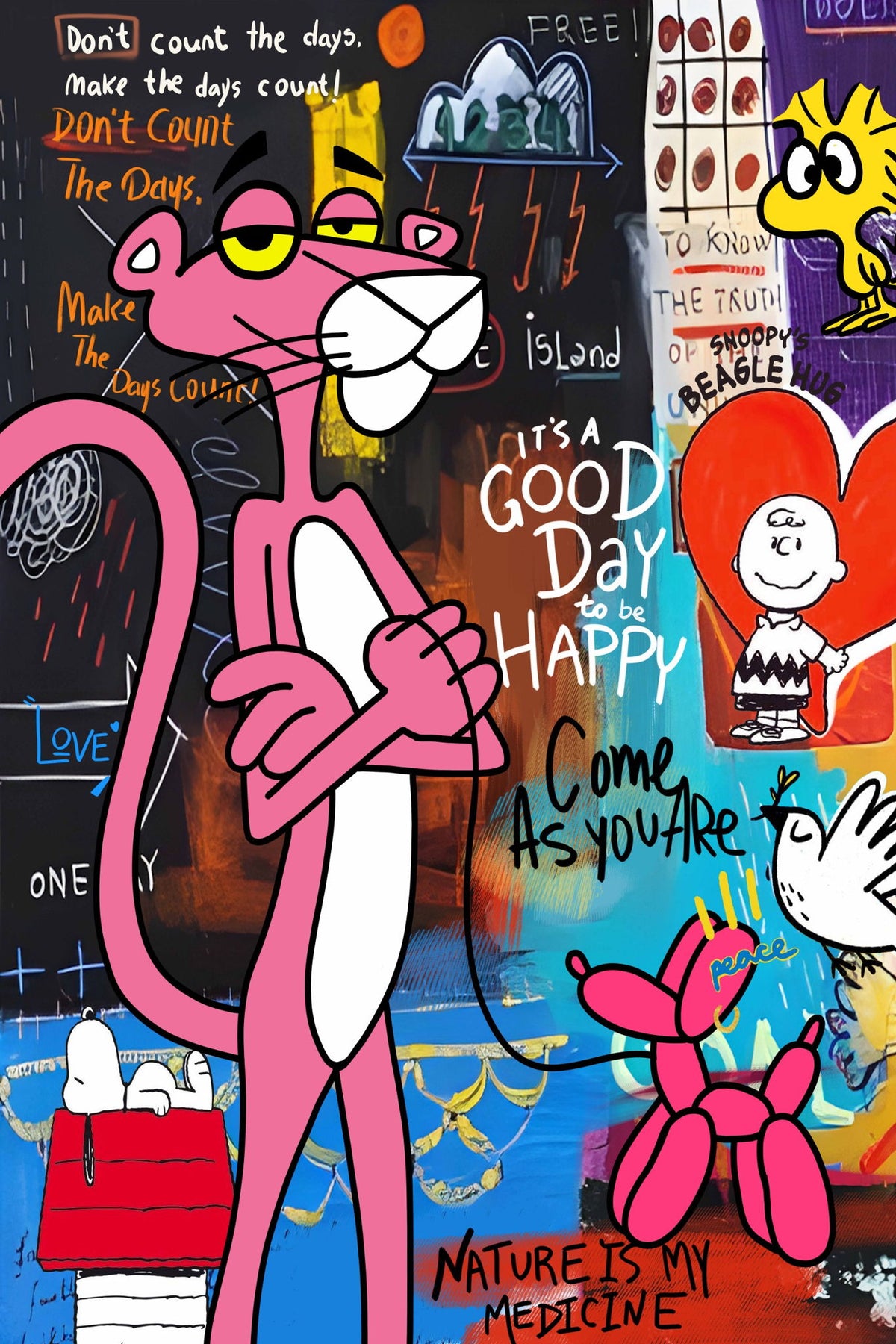 Playful Pop Montage - 32" x 48" Framed Wall Art - Pink