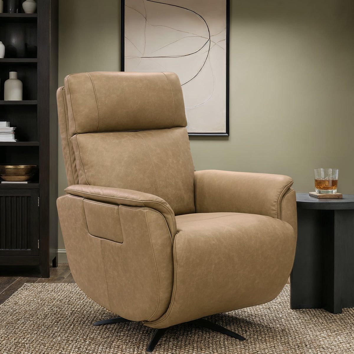 Flexsteel Cove Power Swivel Recliner with Power Headrest, Lumbar, Heat, & Massage