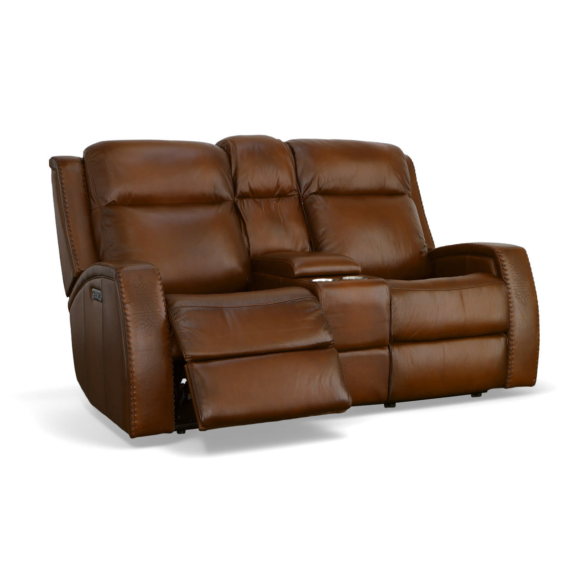 Flexsteel Mustang Power Loveseat with Console with Power Headrest