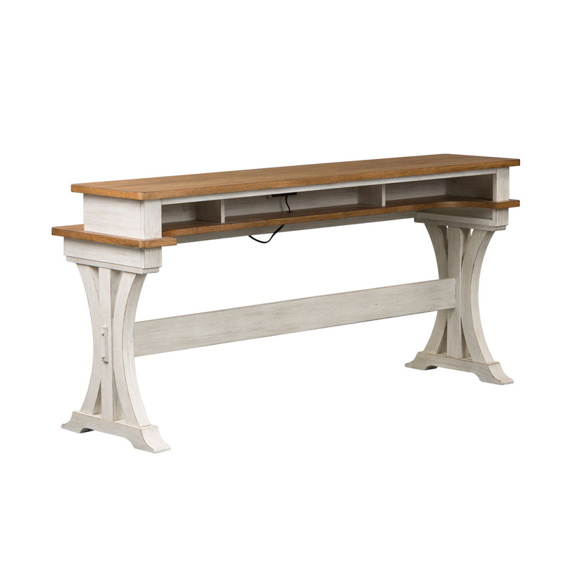 Farmhouse Reimagined - Console Bar Table - Antique White / Chestnut Tops