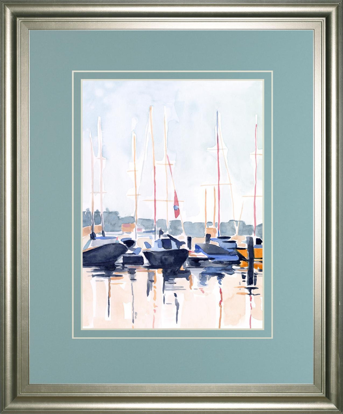 34x40 Watercolor Boat Club II By Emma Scarvey - Light Blue