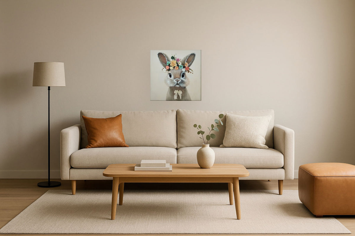 Blossom Bunny Portrait - 25" x 25" Framed Wall Art - Gray