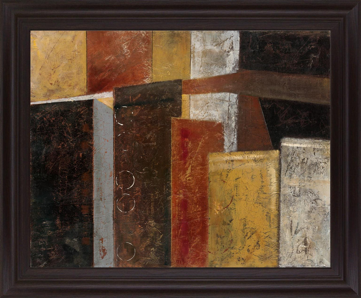 Burnished Geometry - 28" x 34" Framed Wall Art - Dark Brown