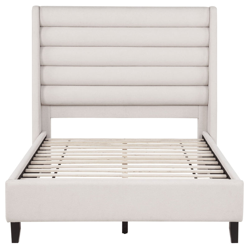 Leslie Upholstered Tufted Full Wingback Platform Bed Beige