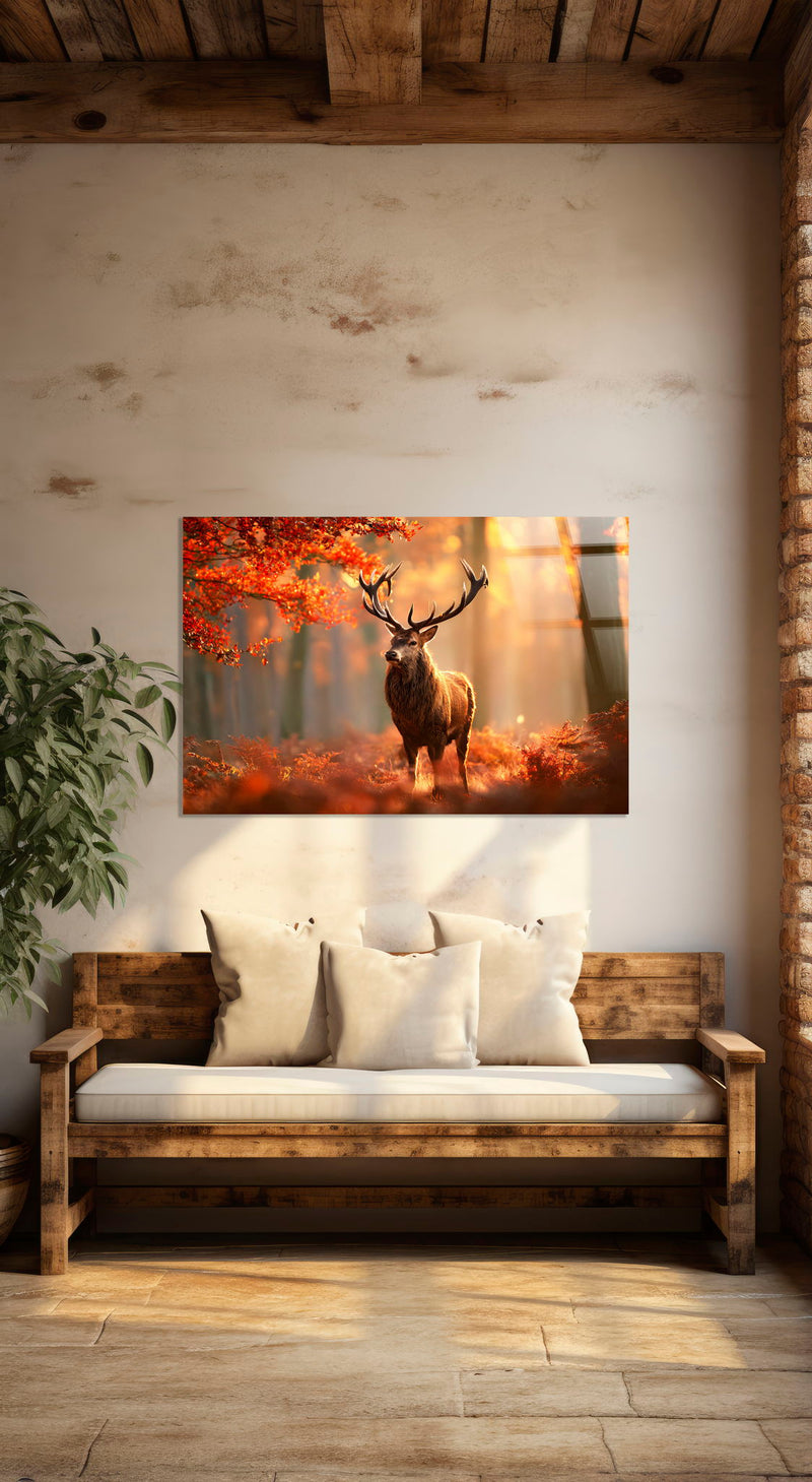 Autumn Stag Tempered Glass - Amber / Red
