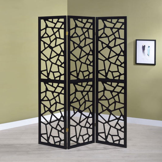 Nailan 3-Panel Room Divider Folding Screen Black Open Mosaic Default Title
