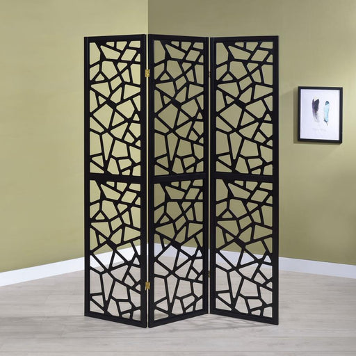Nailan 3-Panel Room Divider Folding Screen Black Open Mosaic Default Title